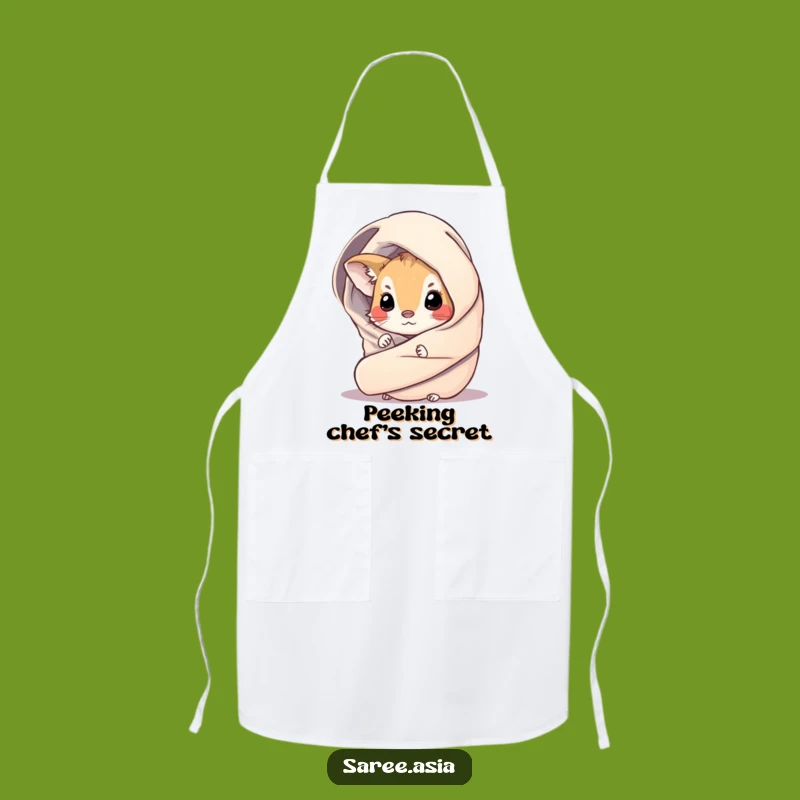 Funny Curious Critter Apron: Chef Small Animal in Shimmering Wrap Peeking