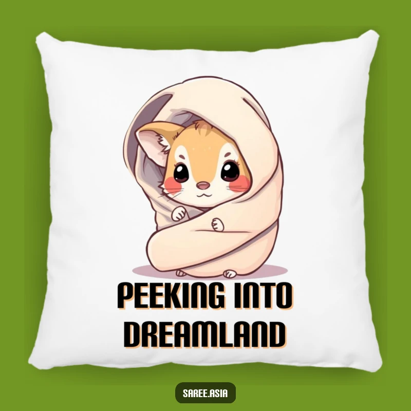 Funny Curious Critter Pillow: Cute Small Animal in Shimmering Wrap Peeking