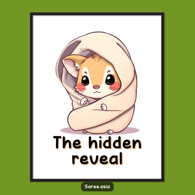 Funny Curious Critter Digital Art: Small Animal in Shimmering Wrap Peeking Print