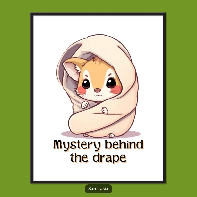 Funny Curious Critter Poster: Adorable Small Animal in Shimmering Wrap Peeking Art