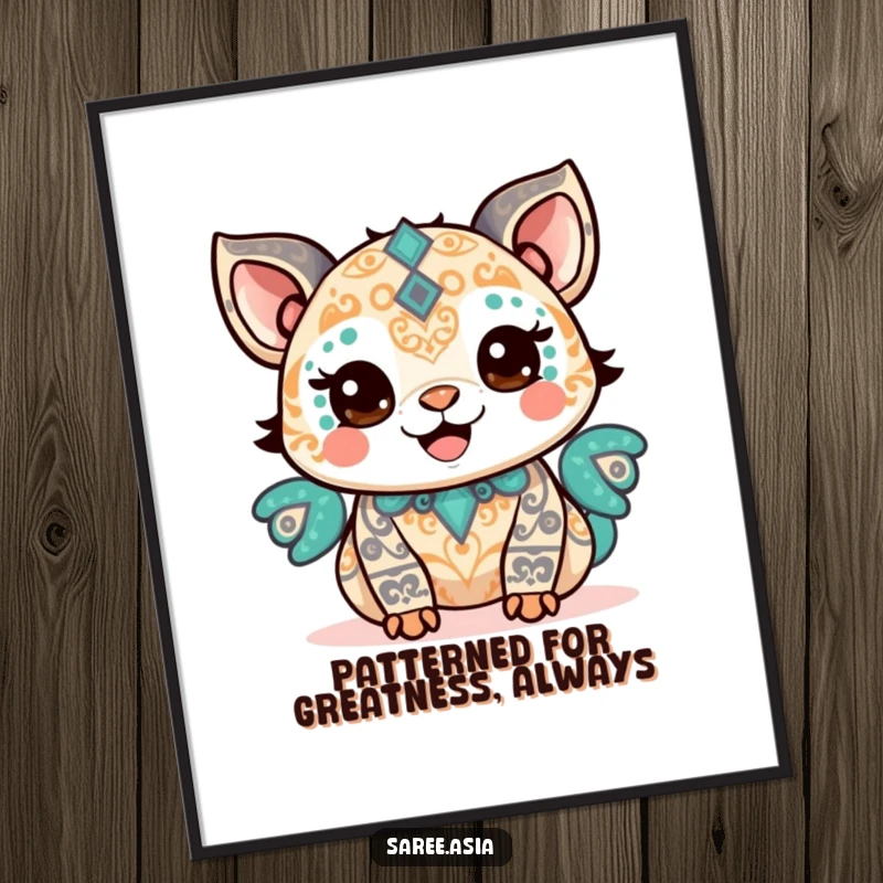 Funny Free Printable Wall Art: A happy small animal adorned with intricate patterns, beaming with pride and looking cheerful.