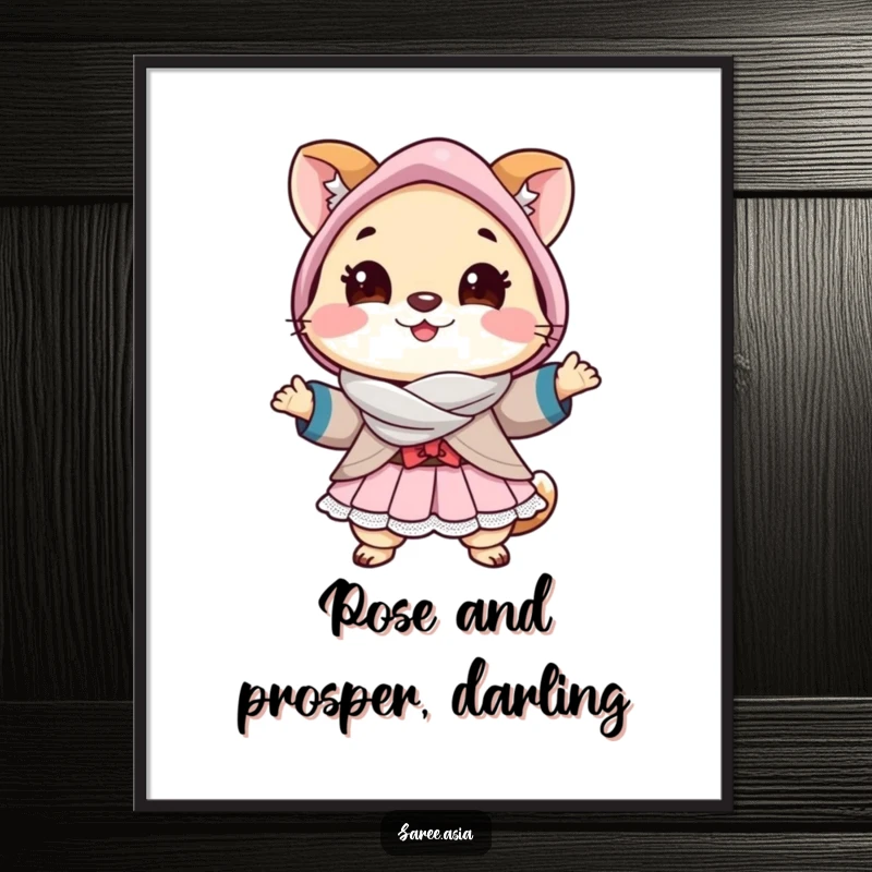 Funny Free Printable Wall Art: A cheerful small animal in a beautiful layered outfit striking a confident, fashionable pose.