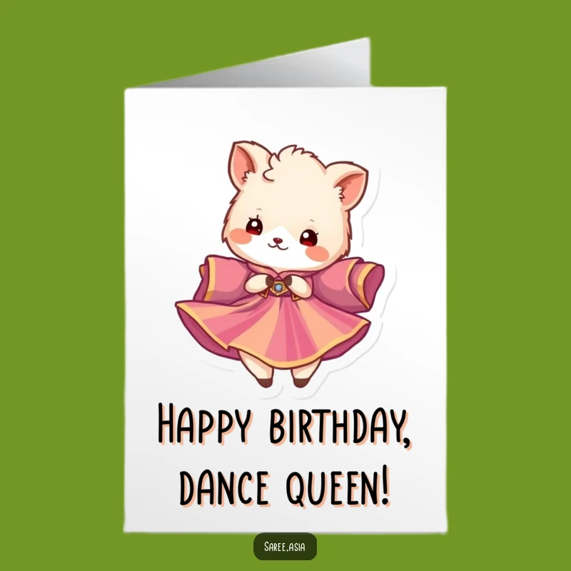 Free Printable Birthday Card: Funny Fluffy Animal Twirls in Celebration with Joy
