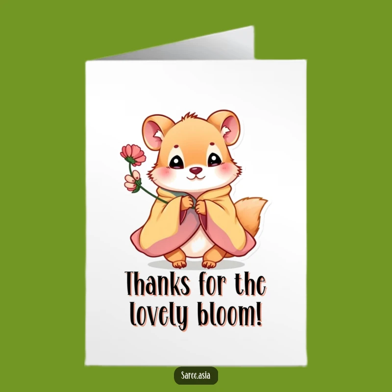 Free Printable Thank You Card: Funny Animal Offers Flower with Sincere Gratitude